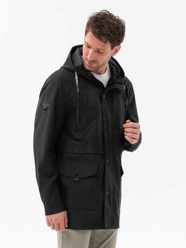 Ombre Ombre Men's parka jacket with cargo pockets - black