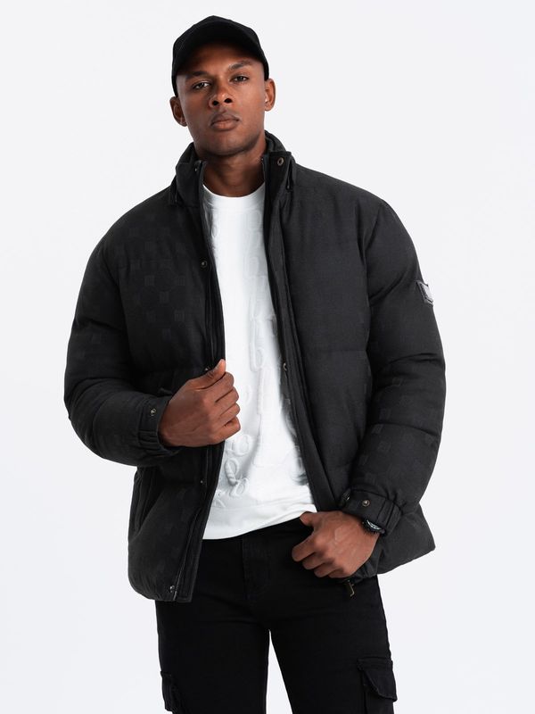 Ombre Ombre Men's patterned jacquard puffer jacket - black