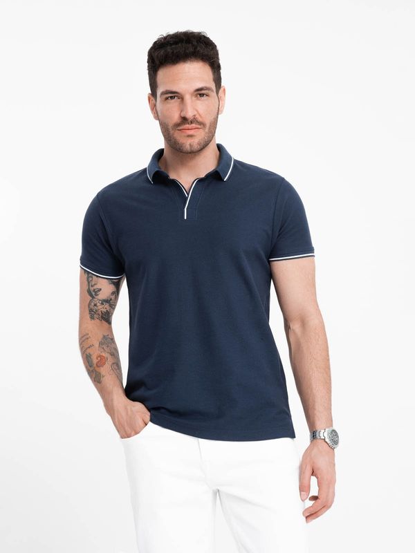 Ombre Ombre Men's pique knit polo shirt without buttons - navy blue
