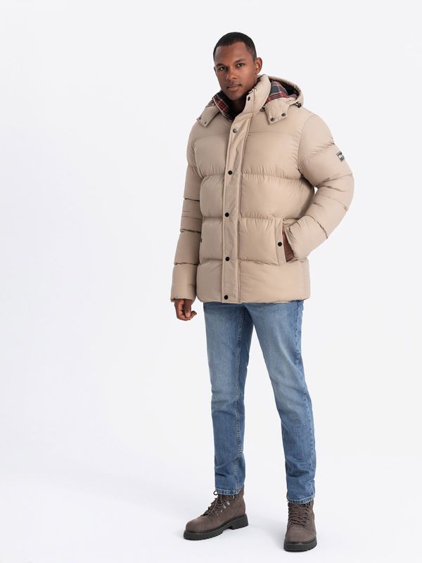 Ombre Ombre Men's puffer jacket with check lining - beige