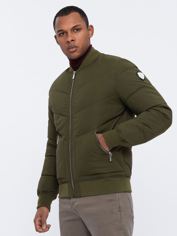 Ombre Ombre Men's quilted bomber jacket with metal zippers - dark olive green