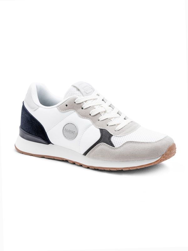 Ombre Ombre Men's shoes sneakers with combined materials and mesh - white and navy blue