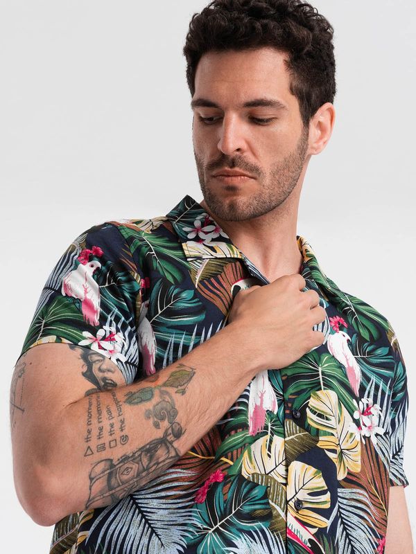 Ombre Ombre Men's short sleeve patterned viscose shirt - jungle