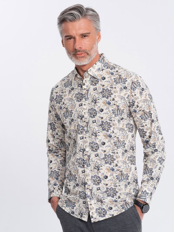 Ombre Ombre Men's SLIM FIT shirt in floral pattern - beige-gray
