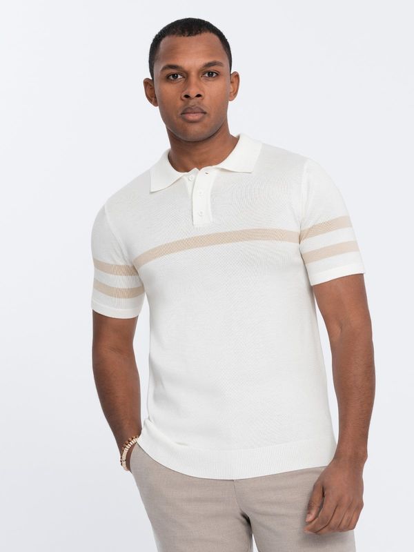 Ombre Ombre Men's soft knit polo shirt with contrasting stripes - cream