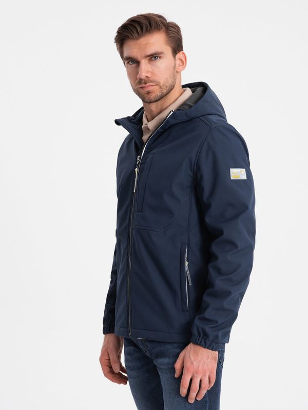 Ombre Ombre Men's SOFTSHELL jacket with fleece center - navy blue