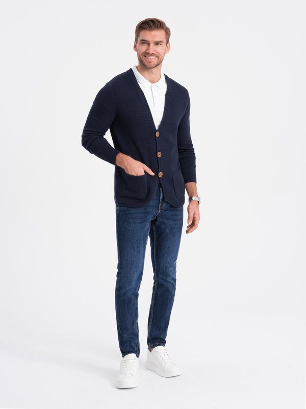 Ombre Ombre Men's structured cardigan sweater with pockets - navy blue