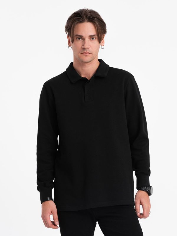 Ombre Ombre Men's structured knit polo collar sweatshirt - black
