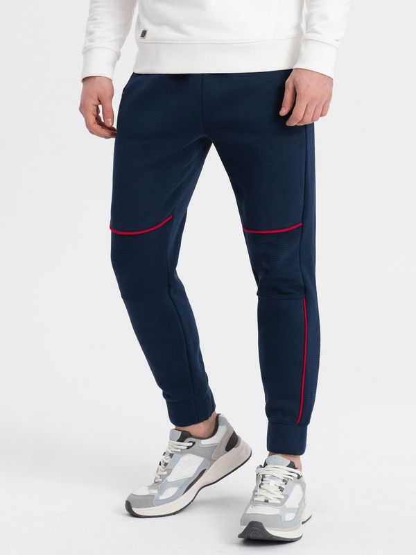 Ombre Ombre Men's sweatpants with contrast stitching - navy blue