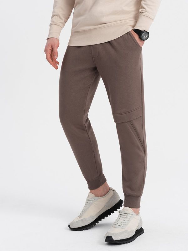 Ombre Ombre Men's sweatpants with stitching and zipper on leg - brown