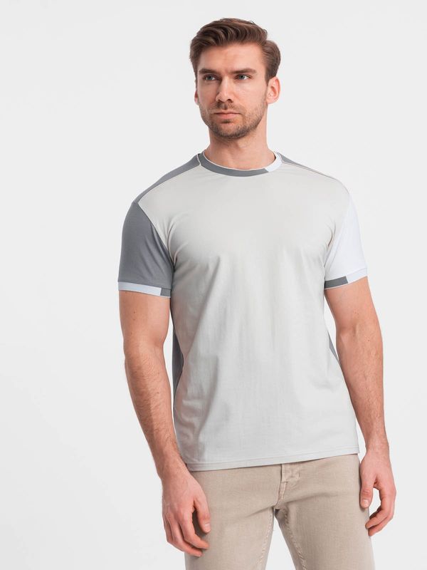 Ombre Ombre Men's t-shirt with elastane with colored sleeves - gray