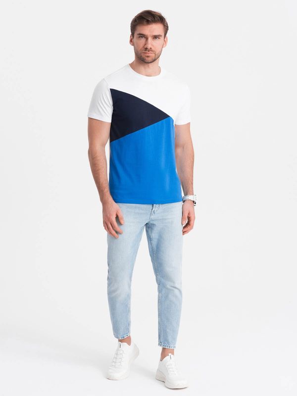 Ombre Ombre Men's tricolor cotton t-shirt - white and blue