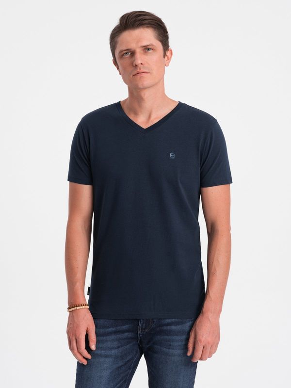 Ombre Ombre Men's V-NECK T-shirt with elastane - navy blue