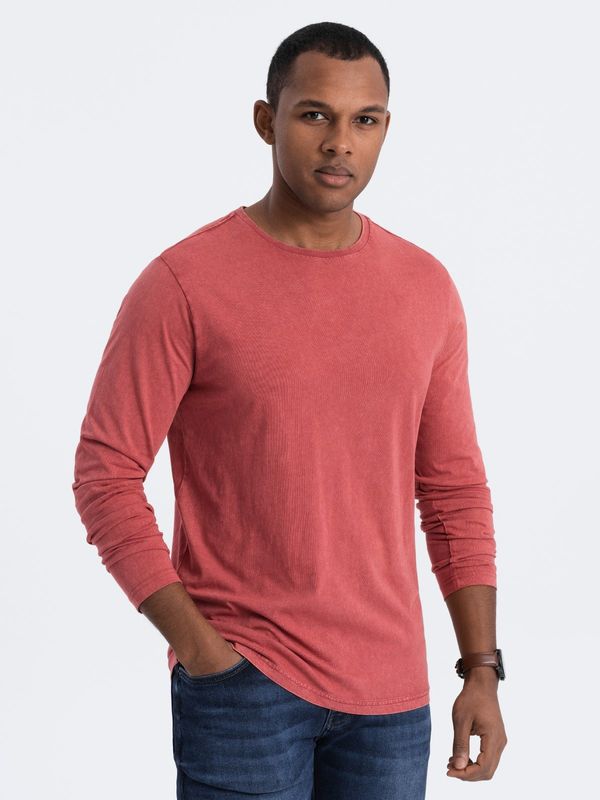 Ombre Ombre Men's wash longsleeve with a round neckline - brick-red