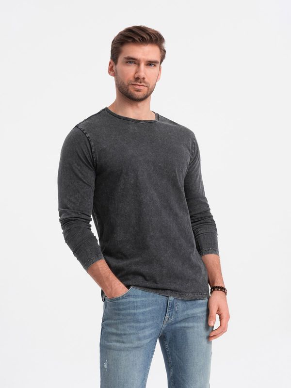Ombre Ombre Men's wash longsleeve with round neckline - black