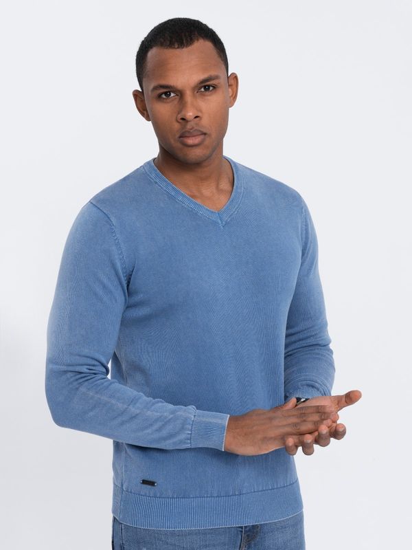 Ombre Ombre Men's wash sweater with v-neck - blue