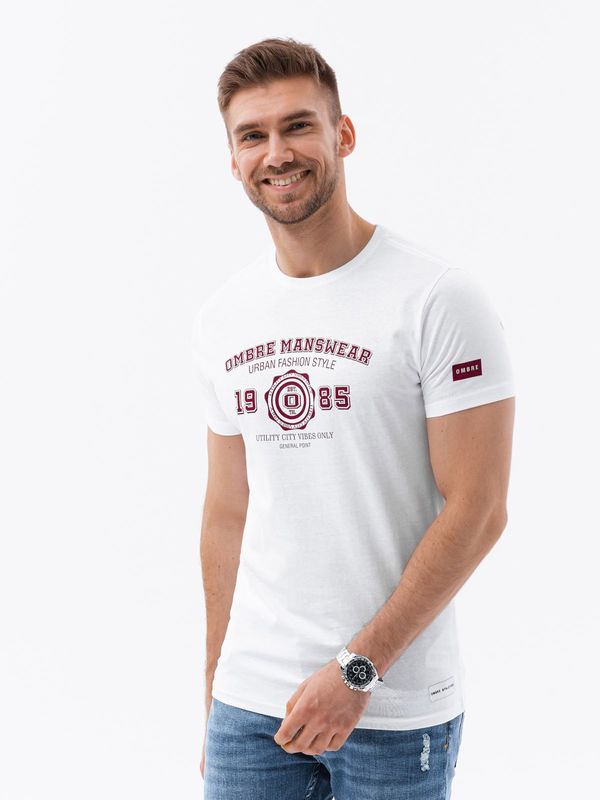 Ombre Ombre T-shirt męski z nadrukiem w stylu college – biały