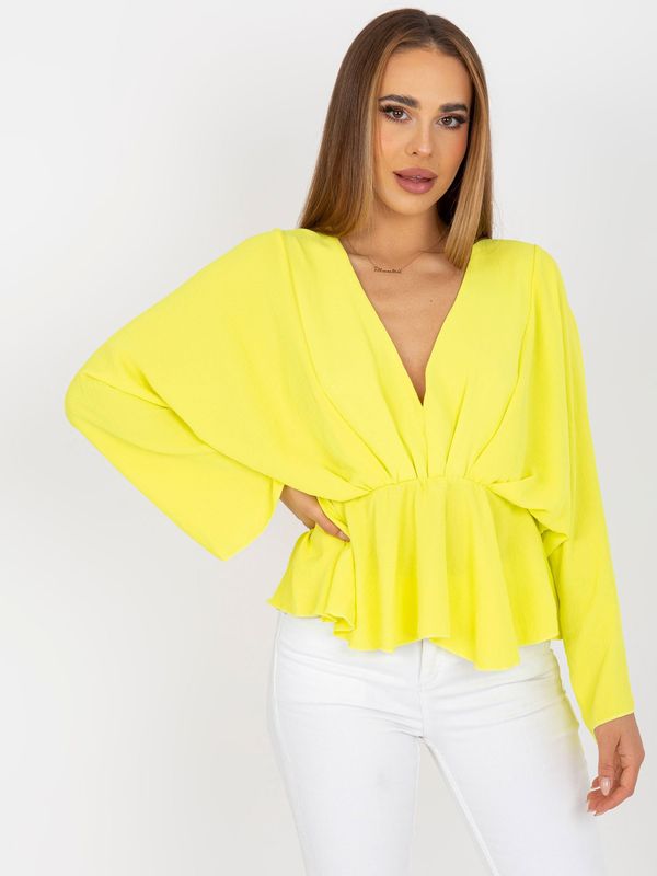 Fashionhunters One-size yellow blouse with Raquela's V-neck