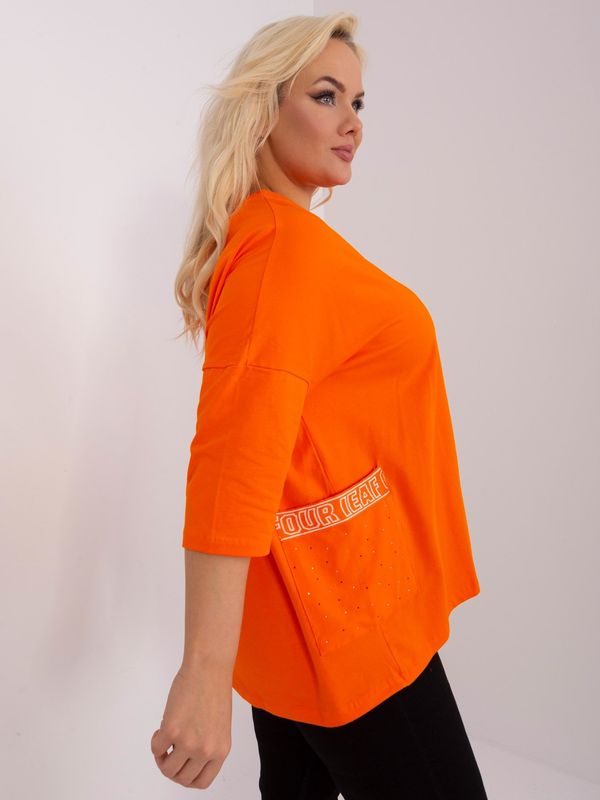 Fashionhunters Orange loose plus size neckline blouse