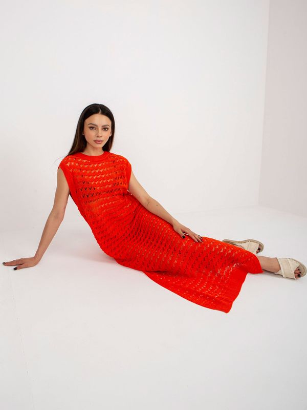 Fashionhunters Orange openwork knitted dress
