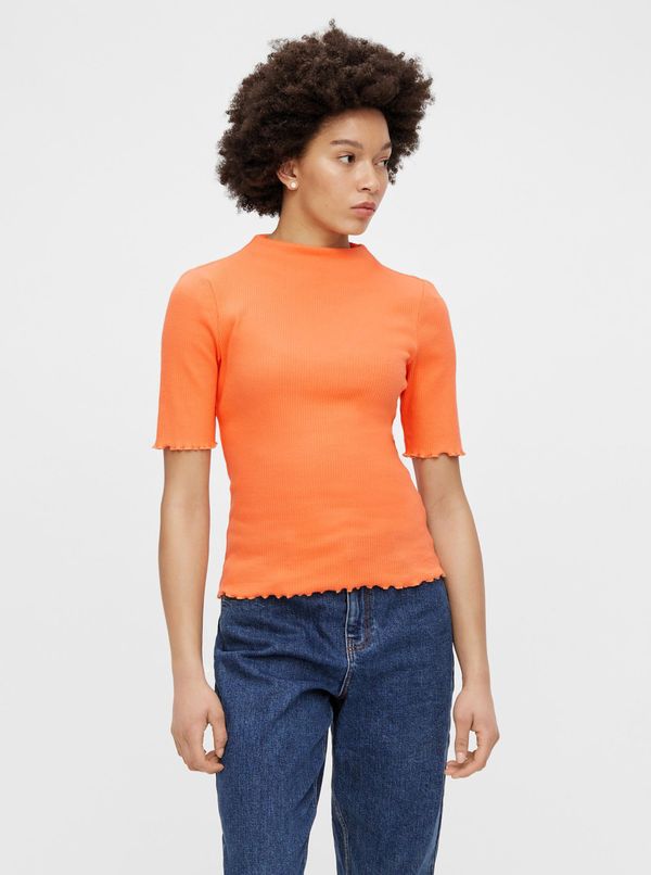 Pieces Orange T-shirt with stand-up collar Pieces Nukisa - Women