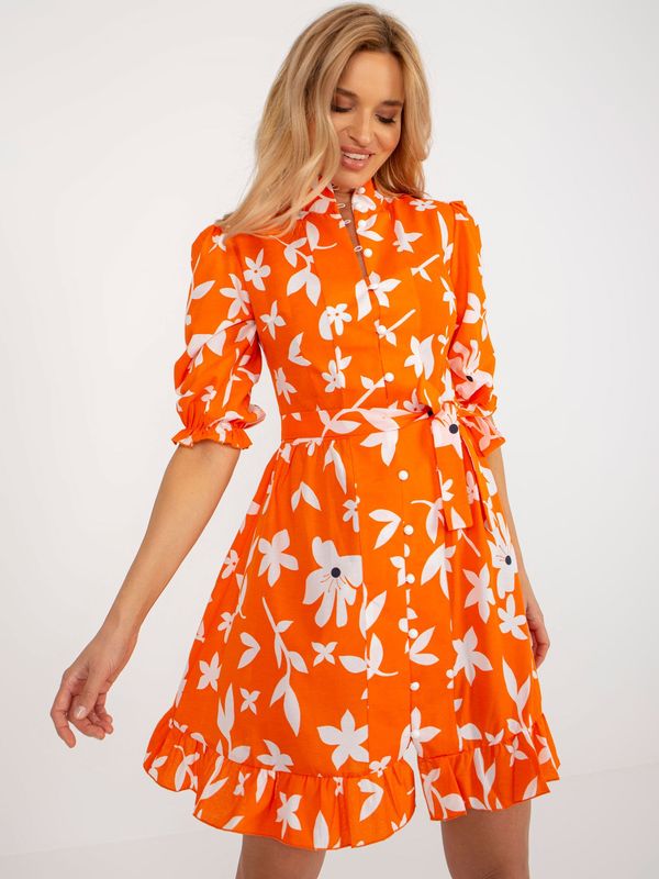 Fashionhunters Orange zippered dress with print and belt