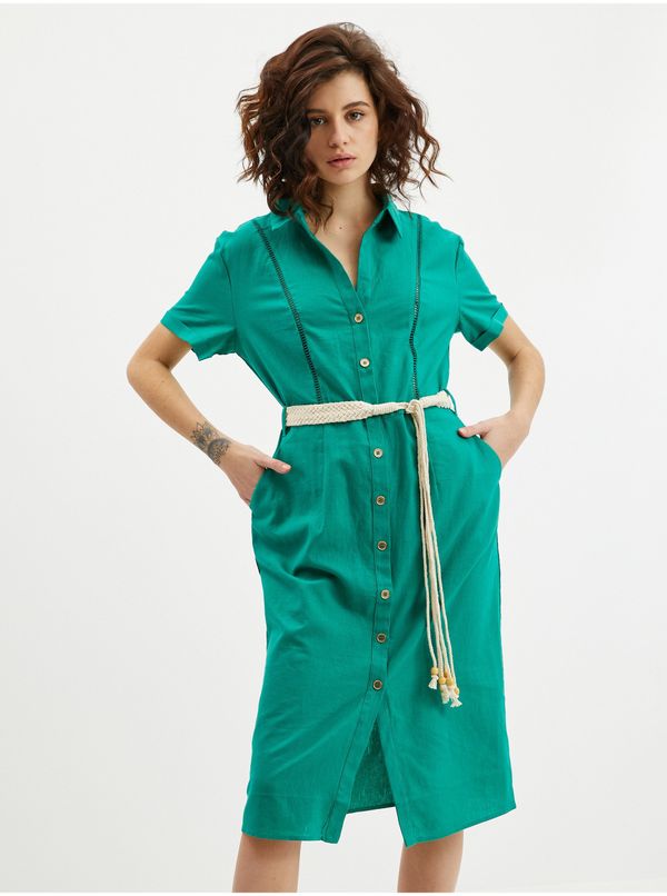 Orsay Orsay Green Linen Dress - Ladies