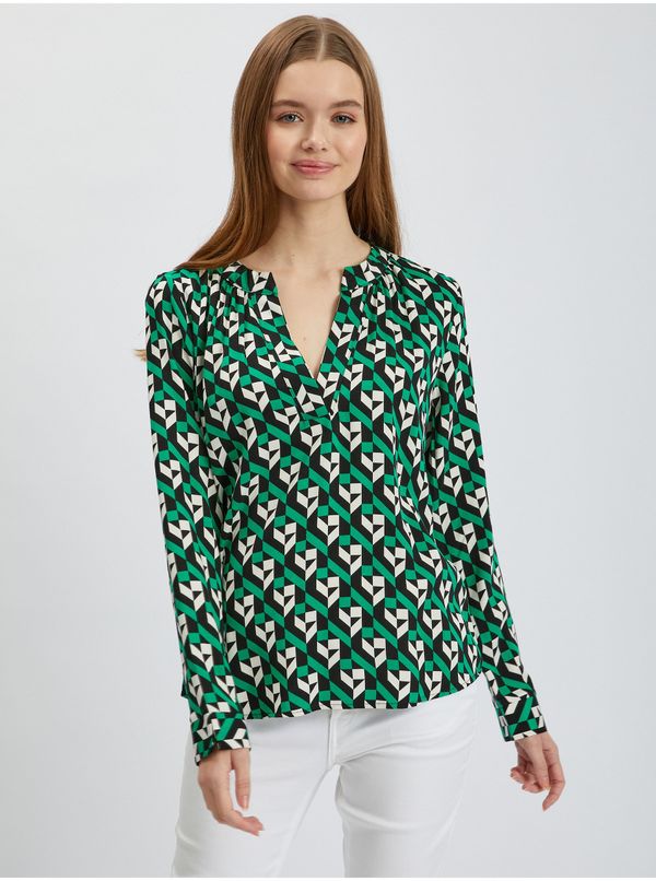 Orsay Orsay White-Green Ladies Patterned Blouse - Ladies