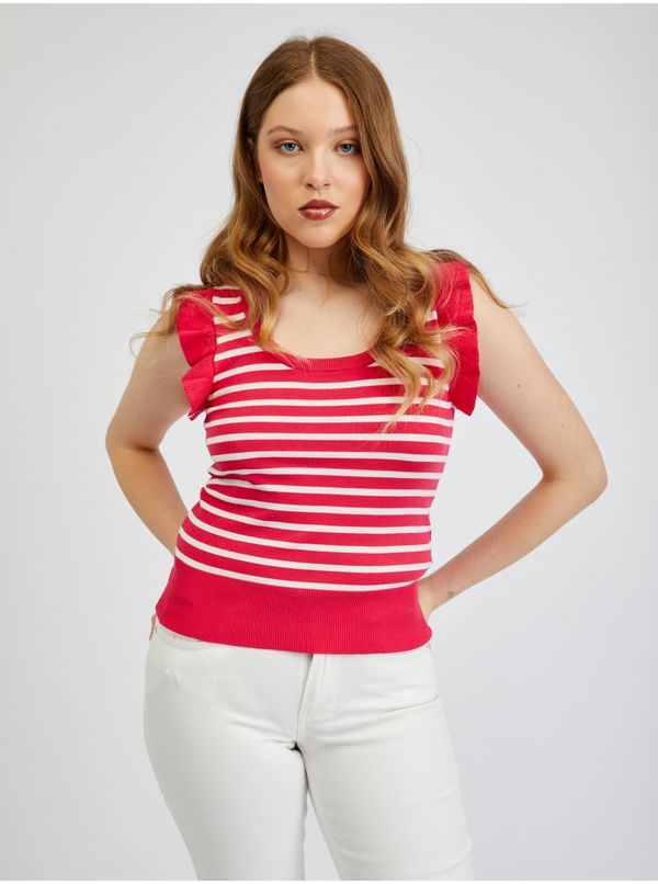Orsay Orsay White Pink Women's Striped T-Shirt - Women