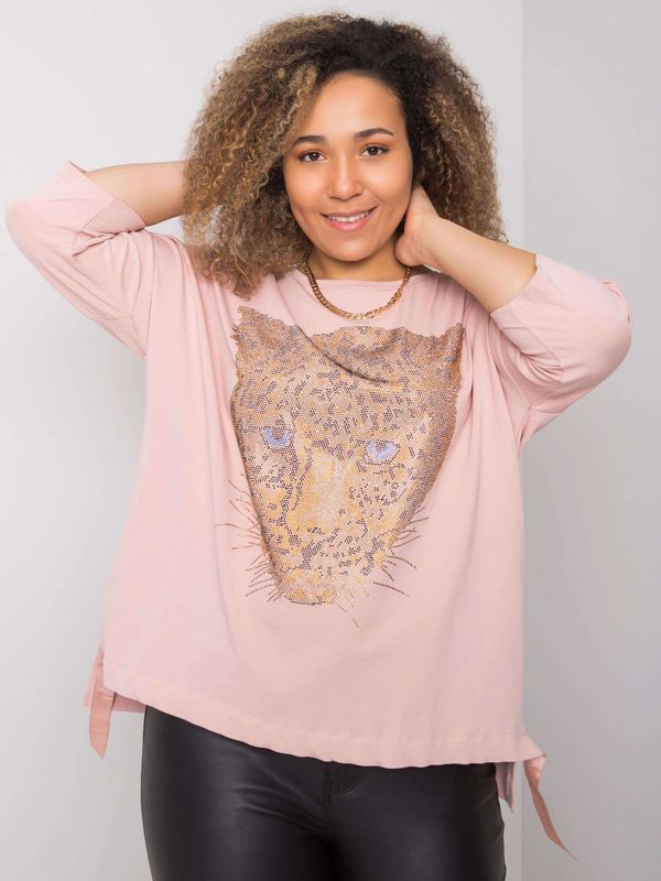 Fashionhunters Oversize women's blouse with dusty pink application