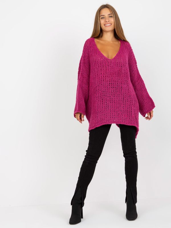 Fashionhunters Oversized fuchsia sweater with the addition of OH BELLA wool