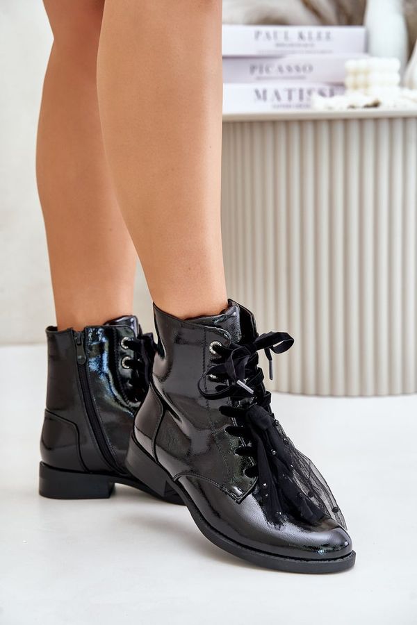 Kesi Patent Leather Insulated Ankle Boots With Zipper S.Barski Black