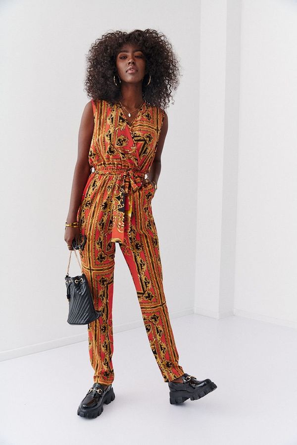 FASARDI Patterned overall with orange-mustard neckline