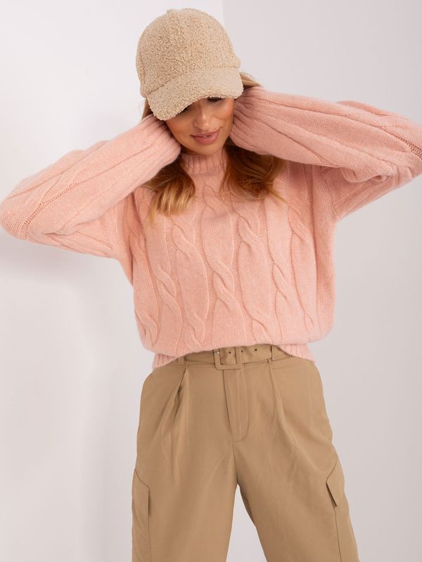 Fashionhunters Peach cable knitted sweater