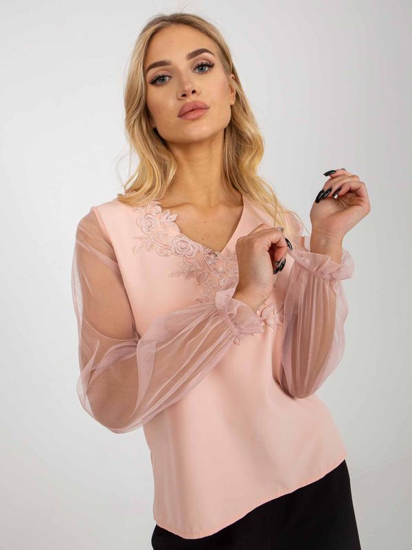 Fashionhunters Peach formal blouse with mesh sleeves
