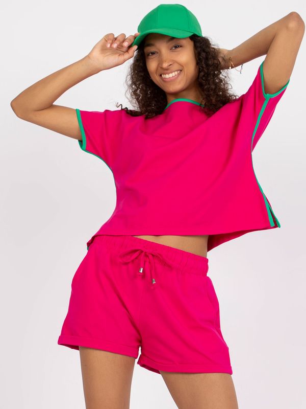 Fashionhunters Pink and green cotton basic set with shorts RUE PARIS