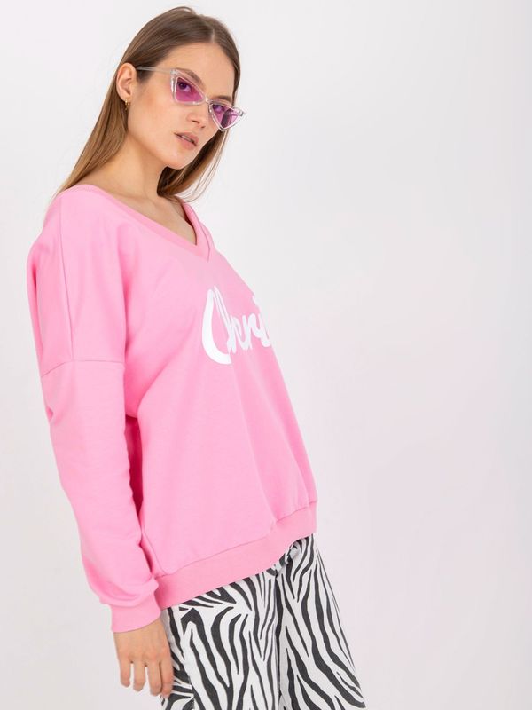 Fashionhunters Pink and white sweatshirt with free-form print