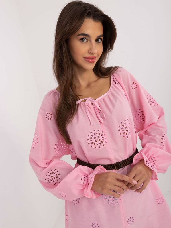 Fashionhunters Pink openwork casual blouse in boho style