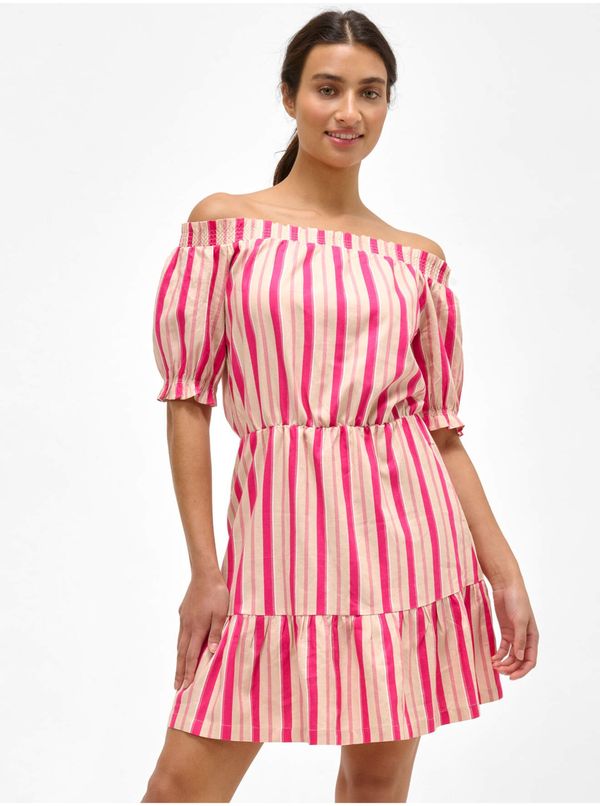 Orsay Pink striped linen dress with exposed shoulders ORSAY - Women