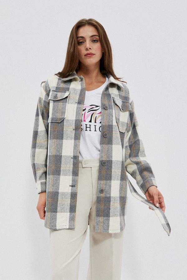 Moodo Plaid shirt jacket with belt