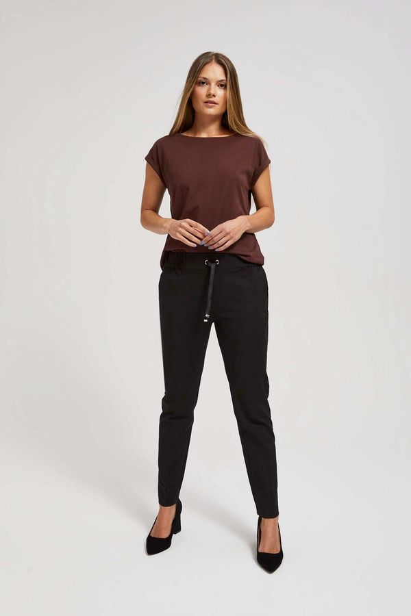 Moodo Plain trousers with tie at the waist - black