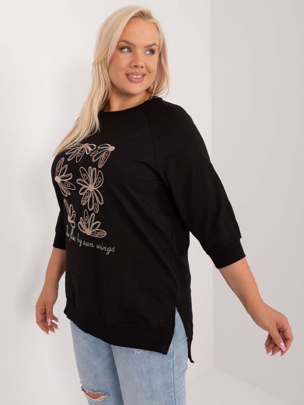 Fashionhunters Plus size black casual blouse with appliqué