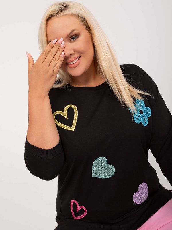 Fashionhunters Plus size black cotton blouse with appliqués