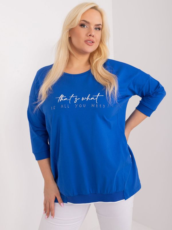 Fashionhunters Plus size cobalt blue blouse with 3/4 sleeves