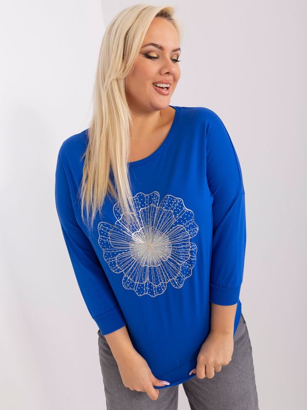 Fashionhunters Plus size cobalt blue blouse with shiny print