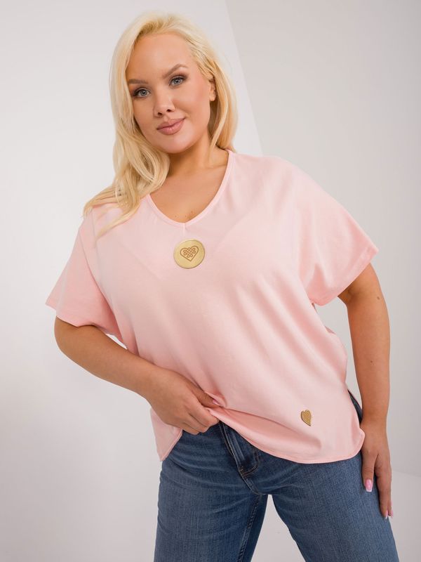 Fashionhunters Plus Size Peach Blouse with Patches