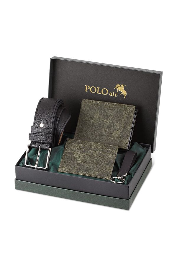 Polo Air Polo Air Belt, Wallet, Card Holder, Keychain, Green Set in a Gift Box