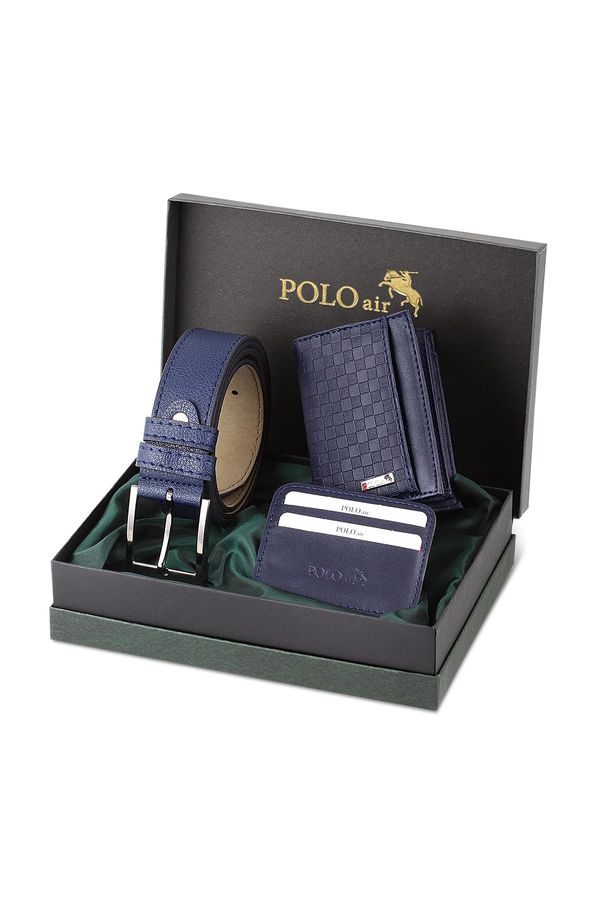 Polo Air Polo Air Checkerboard Pattern Wallet It Makes It Own Card Holder Belt Keychain Combination Navy Blue Set