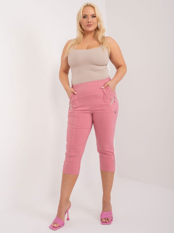 Fashionhunters Powder pink plus size 3/4 leg trousers