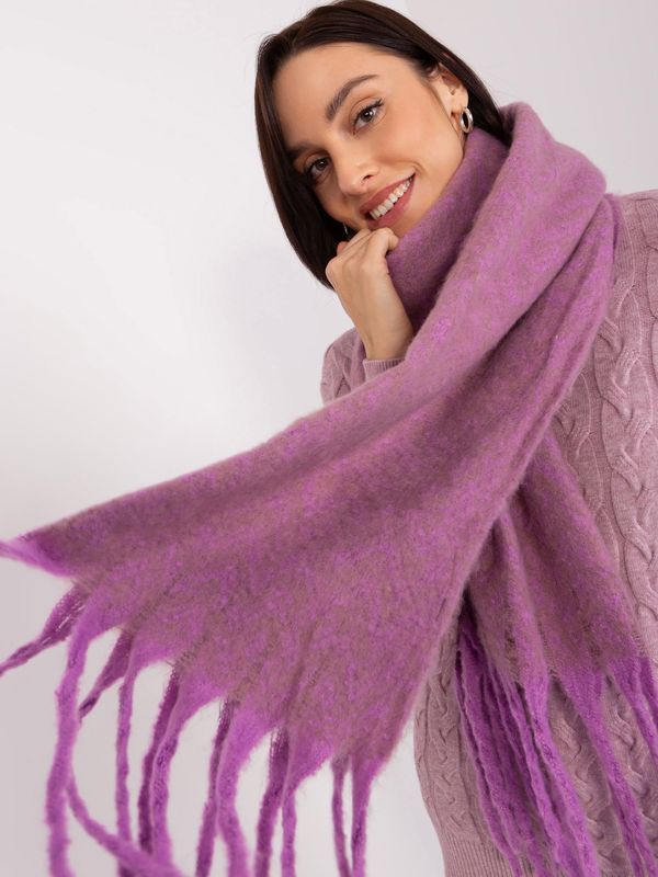 Fashionhunters Purple and dark beige scarf with fringe